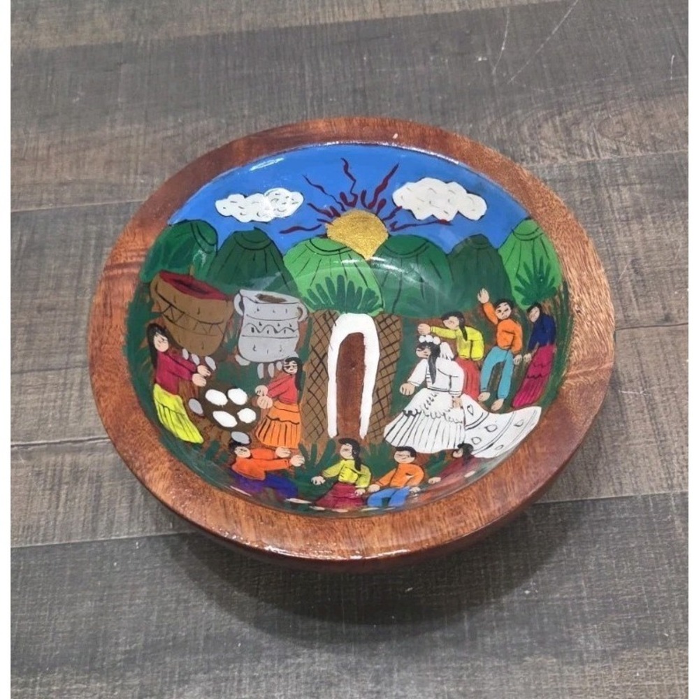 Mexican Folk‎ Art Wooden Bowl -Wedding Boda Hand Painted Proposal Fiancee